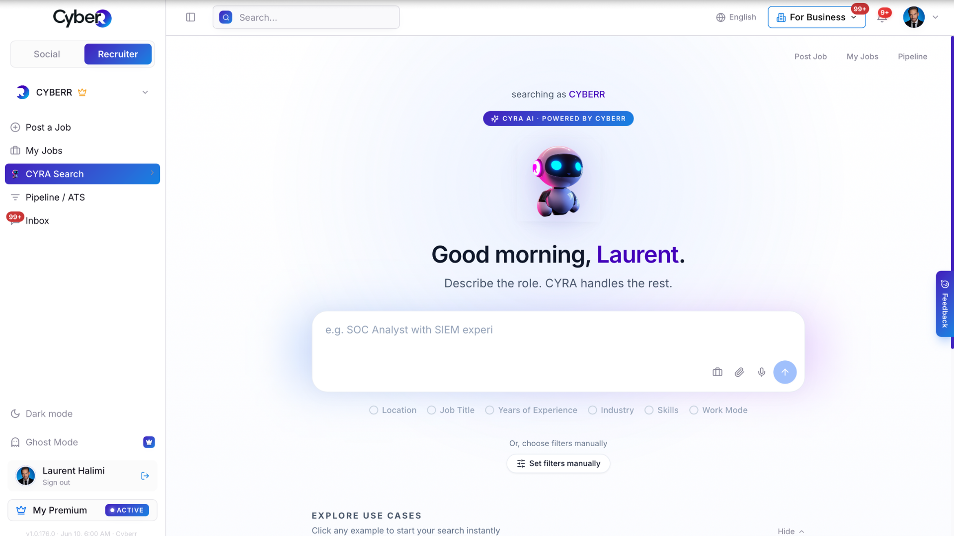 Brief CYRA. AI sourcing agent search interface