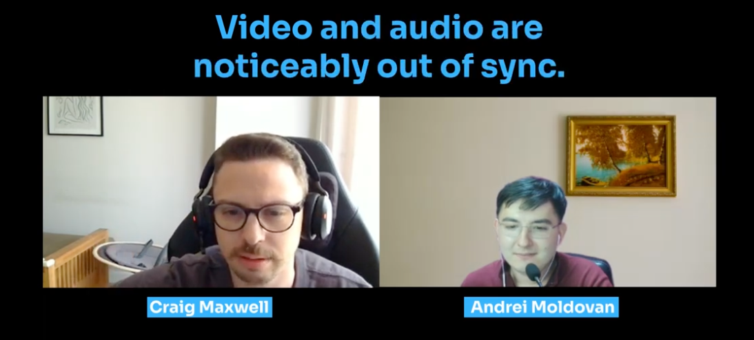 Screenshot from the interview showing video and audio noticeably out of sync