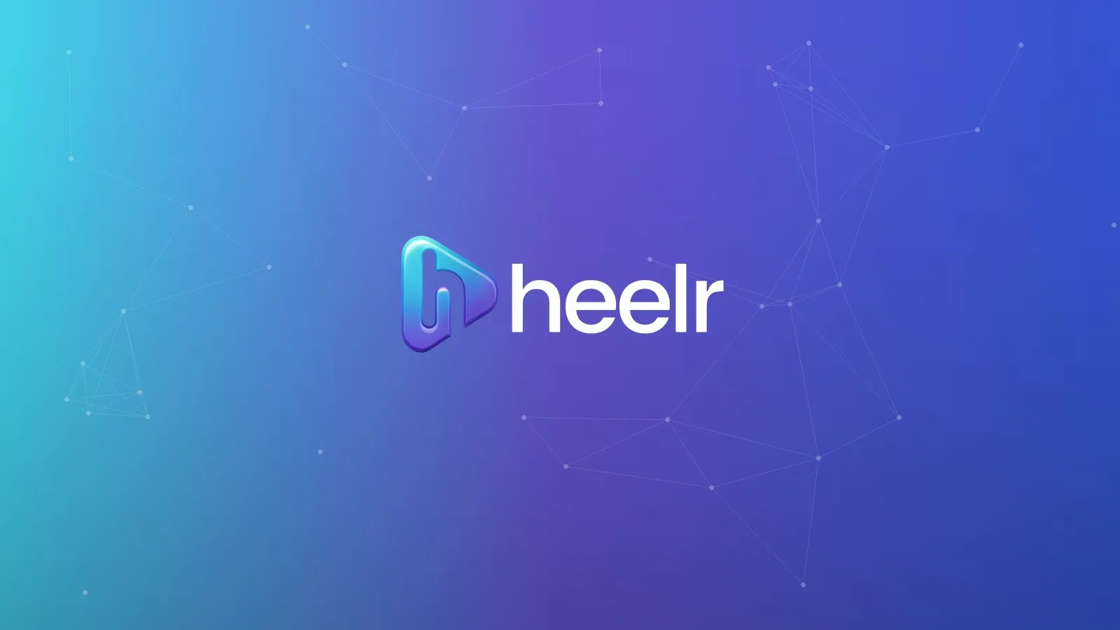 Abstract cyan-to-blue gradient artwork with a shield and network nodes representing the Heelr cybersecurity services marketplace