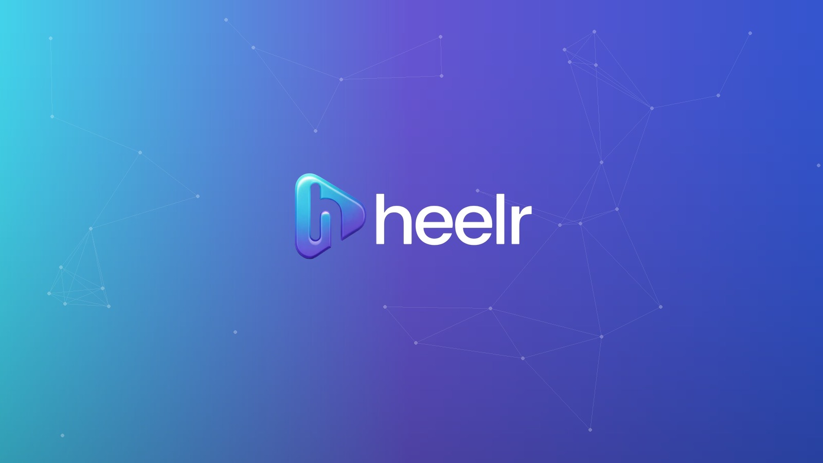 Abstract cyan-to-blue gradient artwork with a shield and network nodes representing the Heelr cybersecurity services marketplace