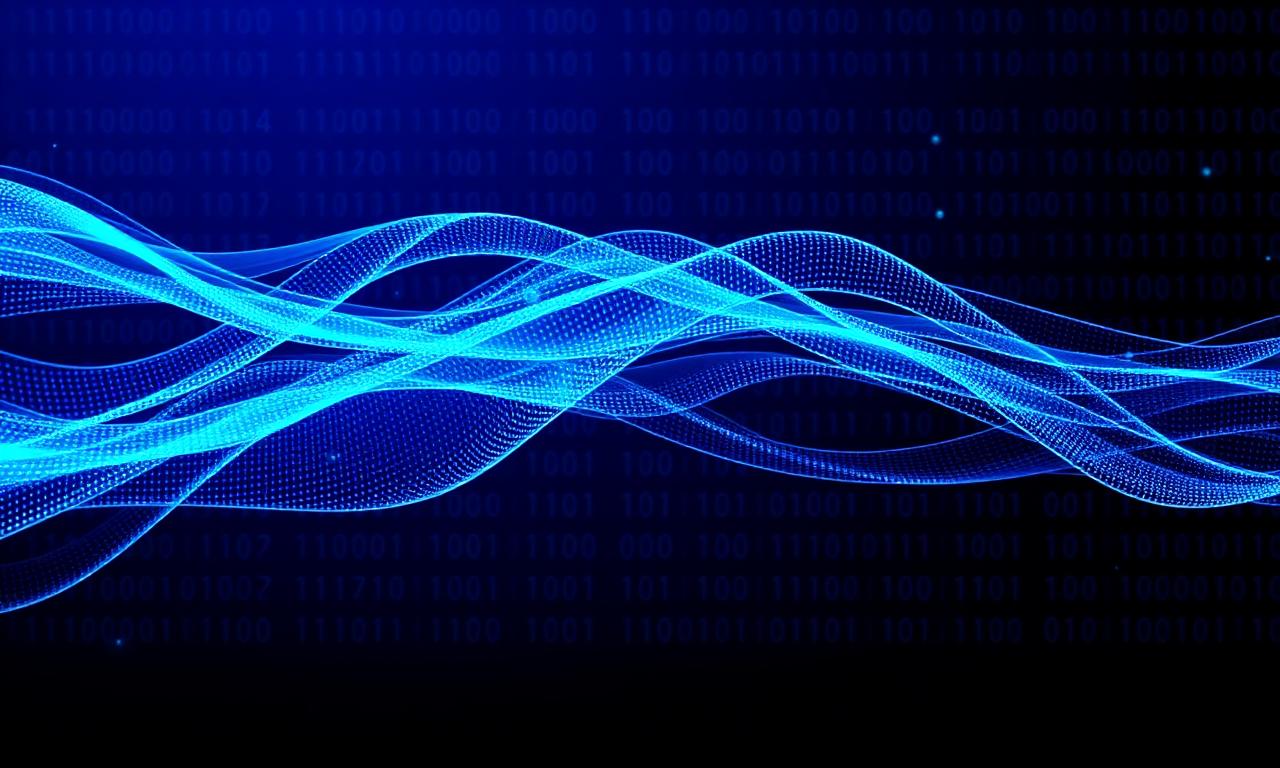 Abstract blue cybersecurity data streams over dark background